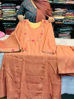 Floral Neckline Embroidered Silk Kurta Set - Image 3